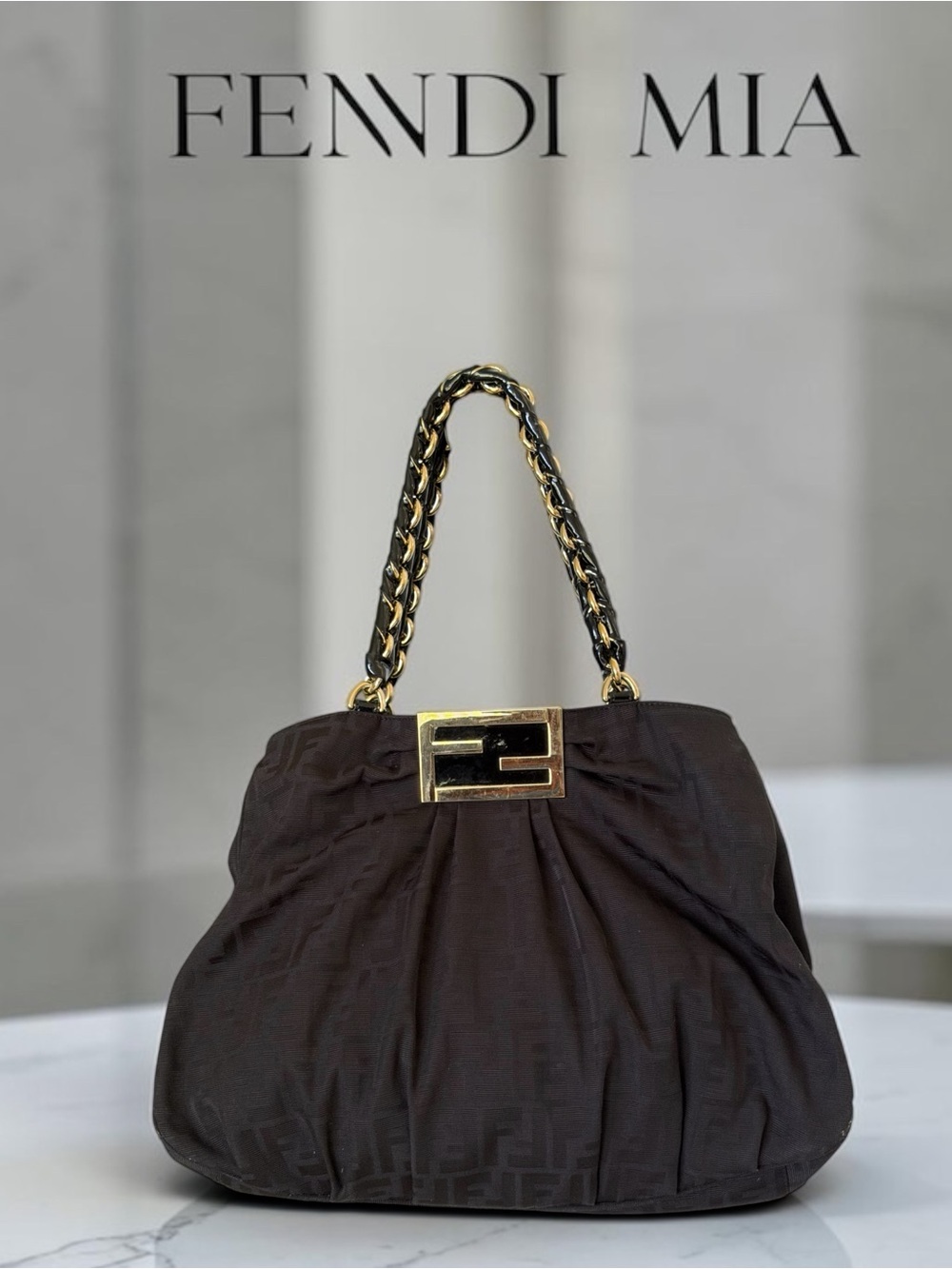 Fendi Black Zucca Canvas Mia Chain Tote Bag/Shoulder Bag 8BR616